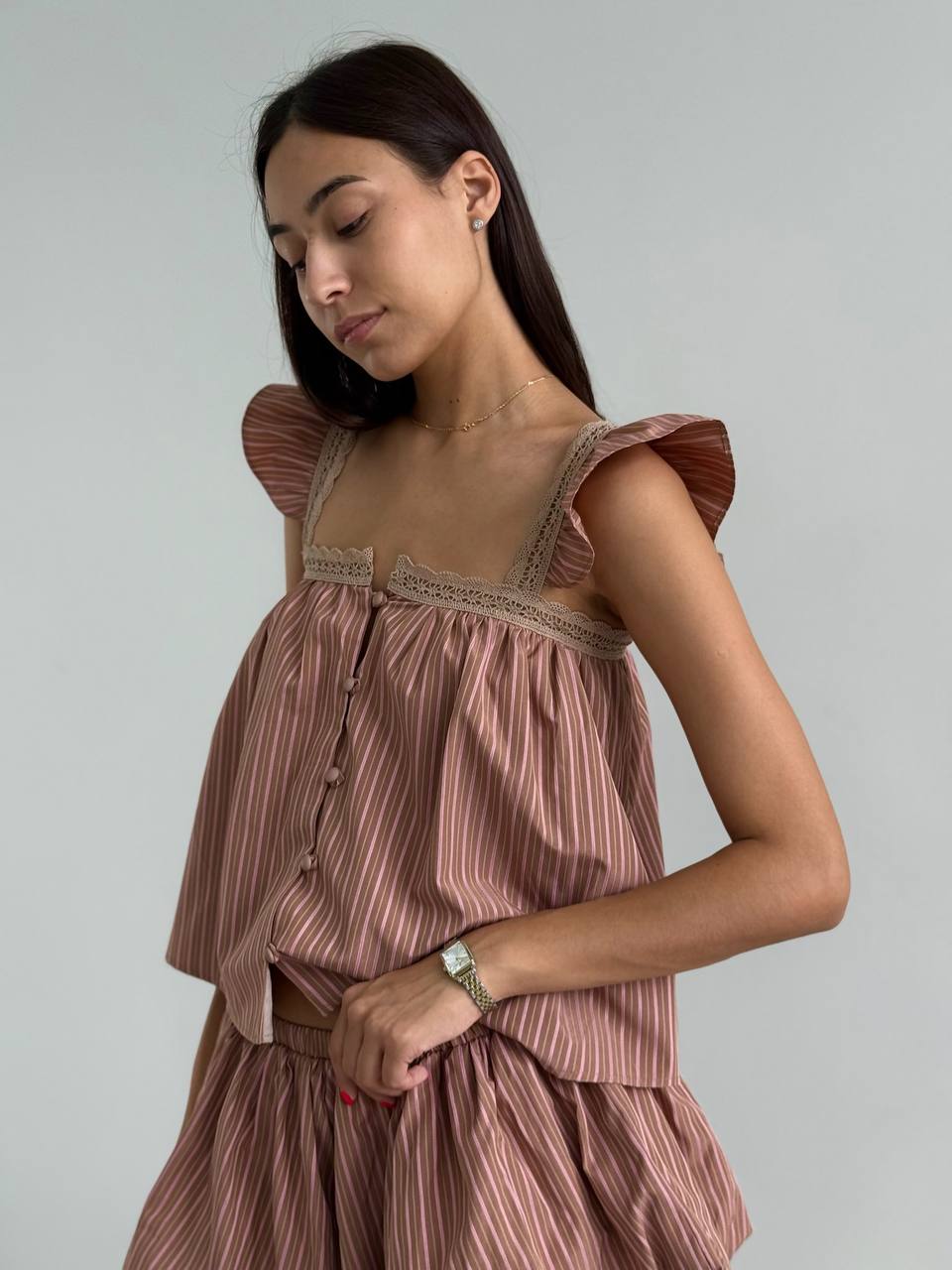 Костюм Топ + шорты баллон в полоску